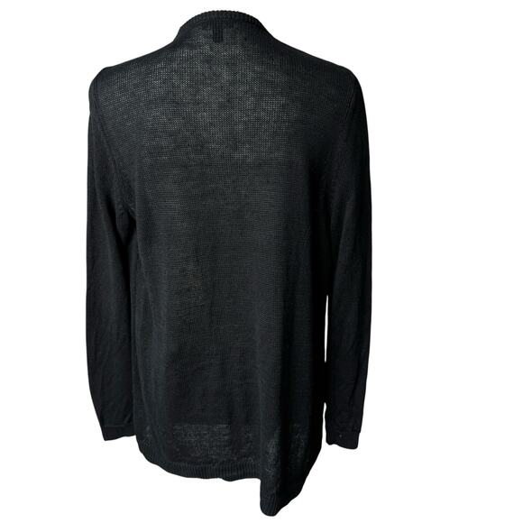 TALBOTS Sweater Womens M Black Open Front Cardigan 100% Linen Natural Fiber - Picture 3 of 10